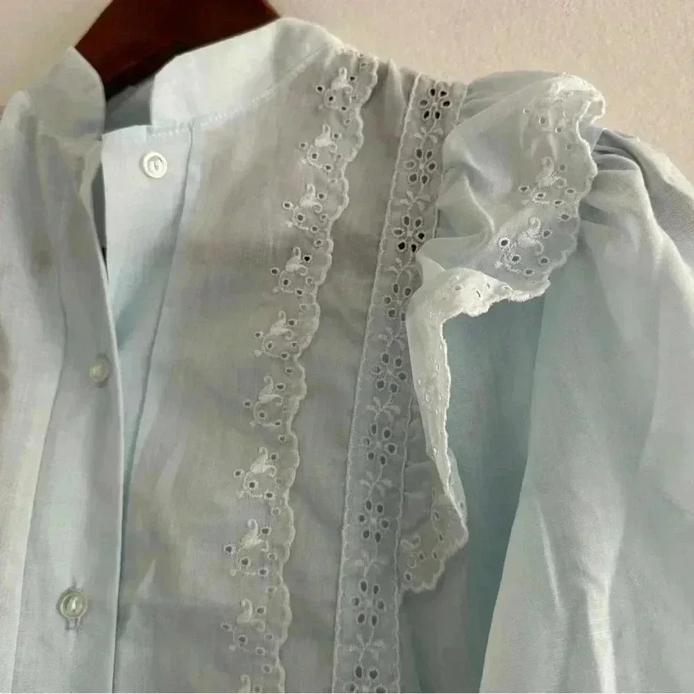 Vintage Christian Dior Blue Cotton Night Gown Dress S/4-6 - Picture 4 of 10